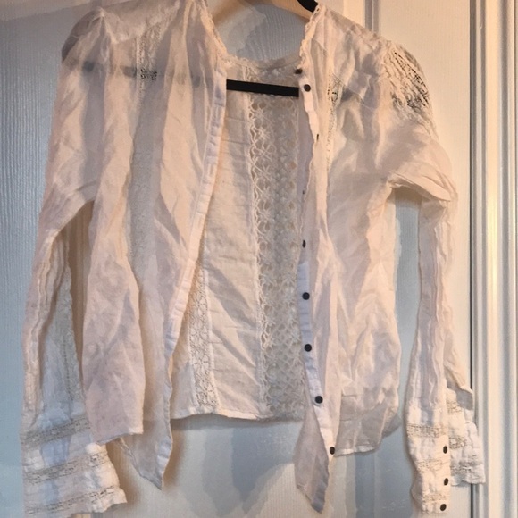 Free People Tops - Free people white lace top shirt small s 4 6